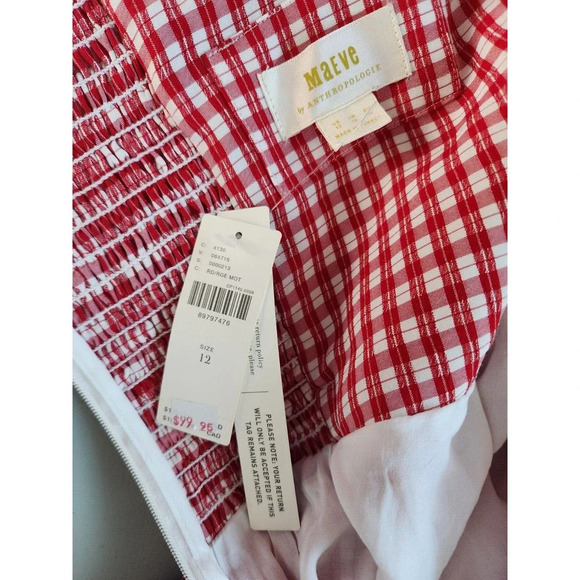 NWT Maeve Anthropologie Off Shoulder Ruffle Plaid Mini Dress Sz 12 red #9M408 - Picture 10 of 13